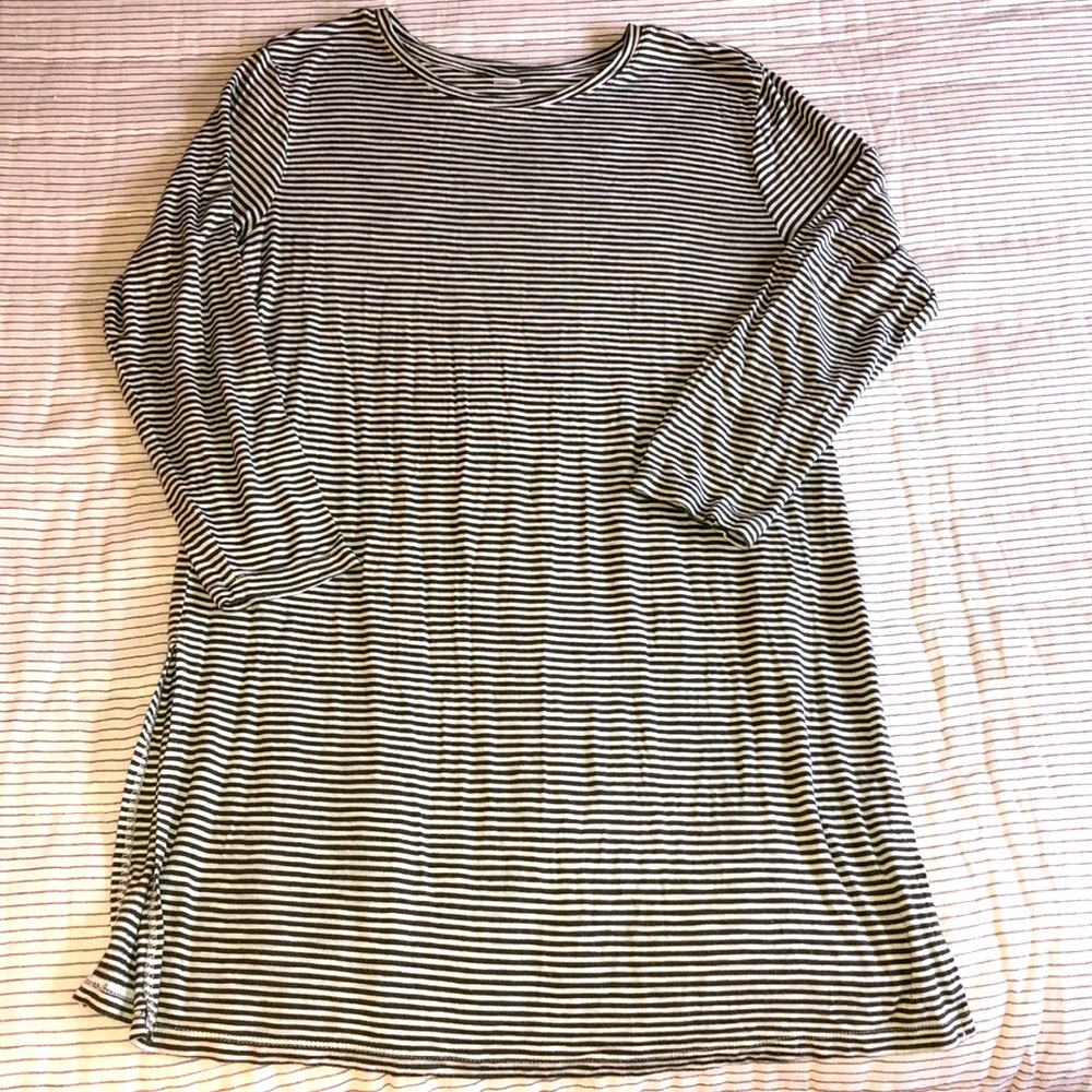 LUXE old navy olive green striped tunic shirt